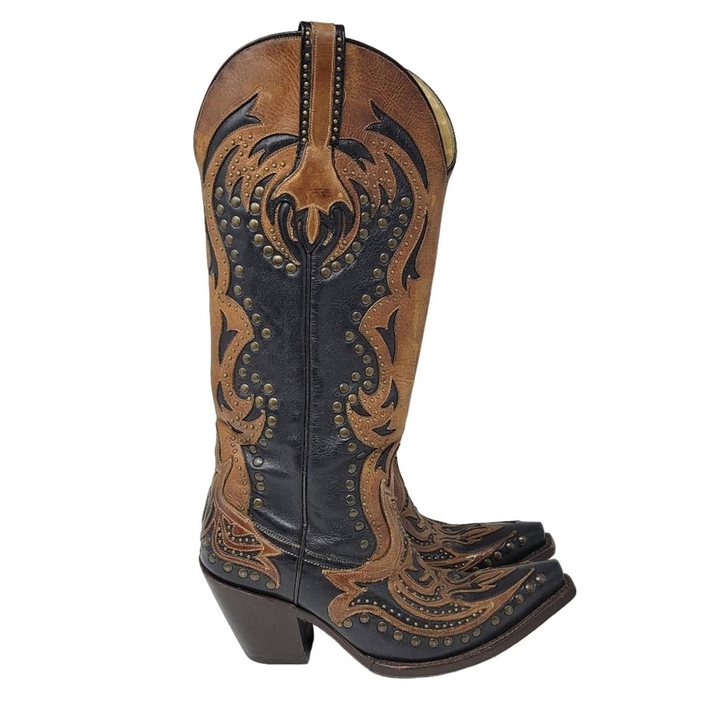 Corral Studded Inlay Leather Pointed Toe Western Cowboy Boots Country Size 7.5 M